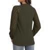 imageIWOLLENCE Womens Waffle Knit Blouse Puff LongShort Sleeve Lace Tops Casual Loose T Shirts04 Army Green