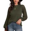 imageIWOLLENCE Womens Waffle Knit Blouse Puff LongShort Sleeve Lace Tops Casual Loose T Shirts04 Army Green