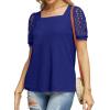 imageIWOLLENCE Womens Waffle Knit Blouse Puff LongShort Sleeve Lace Tops Casual Loose T Shirts04 Royal Blue
