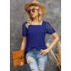 imageIWOLLENCE Womens Waffle Knit Blouse Puff LongShort Sleeve Lace Tops Casual Loose T Shirts04 Royal Blue