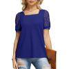 imageIWOLLENCE Womens Waffle Knit Blouse Puff LongShort Sleeve Lace Tops Casual Loose T Shirts04 Royal Blue