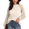 imageIWOLLENCE Womens Waffle Knit Blouse Puff LongShort Sleeve Lace Tops Casual Loose T Shirts05 Oatmeal