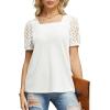 imageIWOLLENCE Womens Waffle Knit Blouse Puff LongShort Sleeve Lace Tops Casual Loose T Shirts05 White