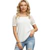imageIWOLLENCE Womens Waffle Knit Blouse Puff LongShort Sleeve Lace Tops Casual Loose T Shirts05 White