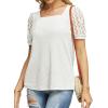 imageIWOLLENCE Womens Waffle Knit Blouse Puff LongShort Sleeve Lace Tops Casual Loose T Shirts05 White
