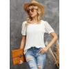 imageIWOLLENCE Womens Waffle Knit Blouse Puff LongShort Sleeve Lace Tops Casual Loose T Shirts05 White