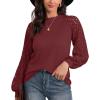 imageIWOLLENCE Womens Waffle Knit Blouse Puff LongShort Sleeve Lace Tops Casual Loose T Shirts10 Red
