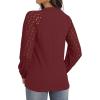 imageIWOLLENCE Womens Waffle Knit Blouse Puff LongShort Sleeve Lace Tops Casual Loose T Shirts10 Red