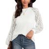 imageIWOLLENCE Womens Waffle Knit Blouse Puff LongShort Sleeve Lace Tops Casual Loose T Shirts11 White