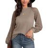 imageIWOLLENCE Womens Waffle Knit Blouse Puff LongShort Sleeve Lace Tops Casual Loose T Shirts12 Khaki