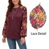 imageIWOLLENCE Womens Waffle Knit Blouse Puff LongShort Sleeve Lace Tops Casual Loose T Shirts23 Leopard Wine Floral