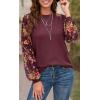 imageIWOLLENCE Womens Waffle Knit Blouse Puff LongShort Sleeve Lace Tops Casual Loose T Shirts23 Leopard Wine Floral
