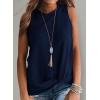 imageIWOLLENCE Womens Waffle Knit Tank Tops Casual Blouse Sleeveless Cute Twist Knot TunicC Navy Blue