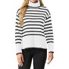 imageIWOLLENCE 2024 Winter Fall Turtleneck Sweater High Neck Long Sleeve Sweaters Pullover OutfitWhite Black Stripe