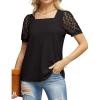 imageIWOLLENCE Womens Waffle Knit Blouse Puff LongShort Sleeve Lace Tops Casual Loose T Shirts01 Black