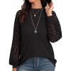 imageIWOLLENCE Womens Waffle Knit Blouse Puff LongShort Sleeve Lace Tops Casual Loose T Shirts02 Black