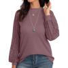 imageIWOLLENCE Womens Waffle Knit Blouse Puff LongShort Sleeve Lace Tops Casual Loose T Shirts03 Rust Red