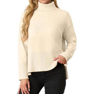imageIWOLLENCE 2024 Winter Fall Turtleneck Sweater High Neck Long Sleeve Sweaters Pullover OutfitBeige Apricot