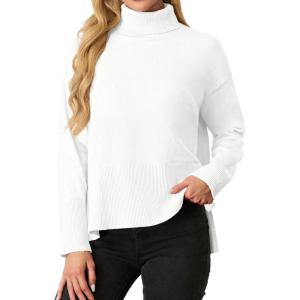 imageIWOLLENCE 2024 Winter Fall Turtleneck Sweater High Neck Long Sleeve Sweaters Pullover OutfitBeige White