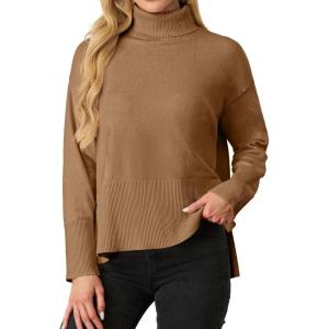 imageIWOLLENCE 2024 Winter Fall Turtleneck Sweater High Neck Long Sleeve Sweaters Pullover OutfitCamel