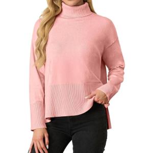 imageIWOLLENCE 2024 Winter Fall Turtleneck Sweater High Neck Long Sleeve Sweaters Pullover OutfitPink