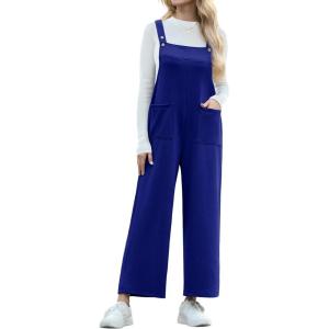 imageIWOLLENCE Jumpsuits For Women Boho Overalls Casual Long Bib Loose Womens Rompers with Pockets 20244 Navy Blue