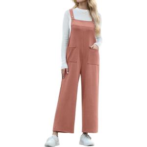 imageIWOLLENCE Jumpsuits For Women Boho Overalls Casual Long Bib Loose Womens Rompers with Pockets 20245 Coffee
