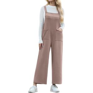 imageIWOLLENCE Jumpsuits For Women Boho Overalls Casual Long Bib Loose Womens Rompers with Pockets 20246 Dark Gray