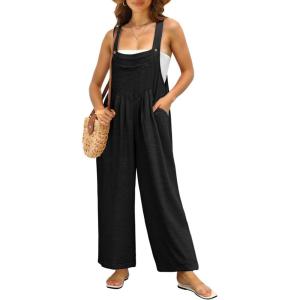 imageIWOLLENCE Womens Summer Jumpsuits Boho Wide Leg Overalls Casual Loose Rompers with Pockets 202401 Black