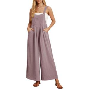 imageIWOLLENCE Womens Summer Jumpsuits Boho Wide Leg Overalls Casual Loose Rompers with Pockets 202405 Purple Pink