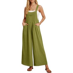 imageIWOLLENCE Womens Summer Jumpsuits Boho Wide Leg Overalls Casual Loose Rompers with Pockets 202407 Army Green