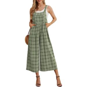 imageIWOLLENCE Womens Summer Jumpsuits Boho Wide Leg Overalls Casual Loose Rompers with Pockets 202420 Dark Green Pane