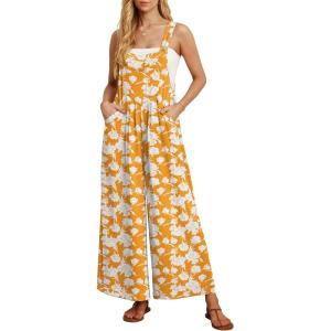 imageIWOLLENCE Womens Summer Jumpsuits Boho Wide Leg Overalls Casual Loose Rompers with Pockets 202422 Yellow Peony