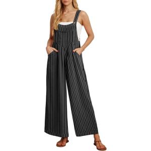 imageIWOLLENCE Womens Summer Jumpsuits Boho Wide Leg Overalls Casual Loose Rompers with Pockets 202423 Black Stripe