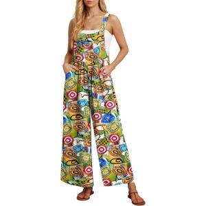 imageIWOLLENCE Womens Summer Jumpsuits Boho Wide Leg Overalls Casual Loose Rompers with Pockets 202424 Graffiti 001