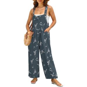 imageIWOLLENCE Womens Summer Jumpsuits Boho Wide Leg Overalls Casual Loose Rompers with Pockets 202439 Fp Green Seedling