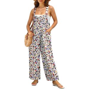 imageIWOLLENCE Womens Summer Jumpsuits Boho Wide Leg Overalls Casual Loose Rompers with Pockets 202440 Fp White Periwinkle