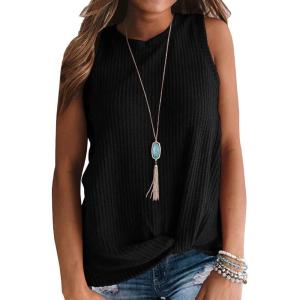 imageIWOLLENCE Womens Waffle Knit Tank Tops Casual Blouse Sleeveless Cute Twist Knot TunicC Black