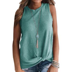 imageIWOLLENCE Womens Waffle Knit Tank Tops Casual Blouse Sleeveless Cute Twist Knot TunicC Blue Green