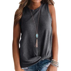imageIWOLLENCE Womens Waffle Knit Tank Tops Casual Blouse Sleeveless Cute Twist Knot TunicC Dary Grey