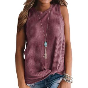 imageIWOLLENCE Womens Waffle Knit Tank Tops Casual Blouse Sleeveless Cute Twist Knot TunicC Rust Red