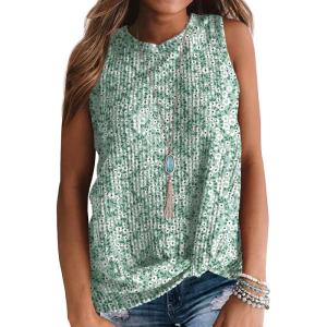 imageIWOLLENCE Womens Waffle Knit Tank Tops Casual Blouse Sleeveless Cute Twist Knot TunicFp Light Green Floral