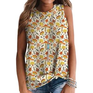 imageIWOLLENCE Womens Waffle Knit Tank Tops Casual Blouse Sleeveless Cute Twist Knot TunicFp Yellow Mushroom