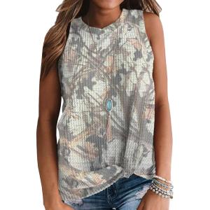 imageIWOLLENCE Womens Waffle Knit Tank Tops Casual Blouse Sleeveless Cute Twist Knot TunicFpcamo Bough