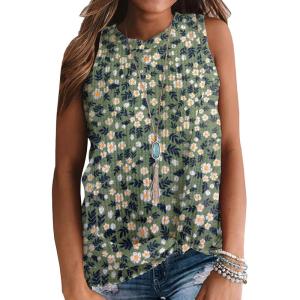 imageIWOLLENCE Womens Waffle Knit Tank Tops Casual Blouse Sleeveless Cute Twist Knot TunicFpgreen Sunflower