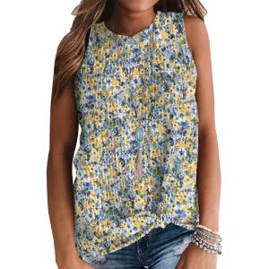 imageIWOLLENCE Womens Waffle Knit Tank Tops Casual Blouse Sleeveless Cute Twist Knot TunicFpyellow White Flower