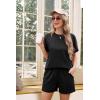 imageIWOLLENCE Womens 2 Piece Sets Summer Lounge Set Casual Short Sleeve Round Neck Tops and Elastic Waist Short Outfits TracksuitBlack