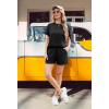 imageIWOLLENCE Womens 2 Piece Sets Summer Lounge Set Casual Short Sleeve Round Neck Tops and Elastic Waist Short Outfits TracksuitBlack