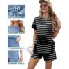 imageIWOLLENCE Womens 2 Piece Sets Summer Lounge Set Casual Short Sleeve Round Neck Tops and Elastic Waist Short Outfits TracksuitBlack White Stripe