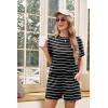 imageIWOLLENCE Womens 2 Piece Sets Summer Lounge Set Casual Short Sleeve Round Neck Tops and Elastic Waist Short Outfits TracksuitBlack White Stripe